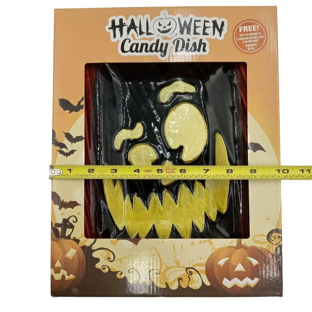 Halloween Candy Dish With Pumpkin Face Black & Orange Perfect For Trick-Or-Treat - Picture 3 of 4